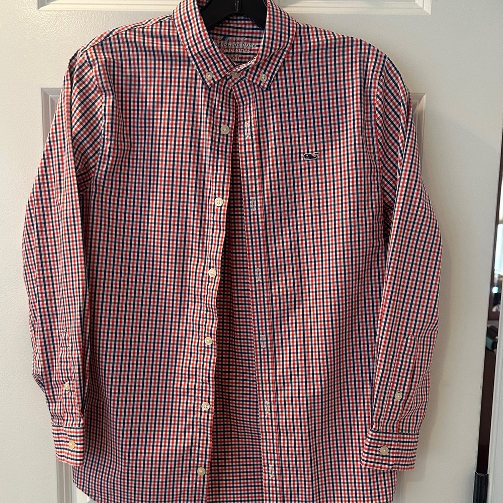 Boys Youth Medium (10-12) Vineyard Vines Red and Blue Plaid Button Down Shirt